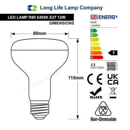 12w LED R80 Reflector Bulb 6400K Cool White