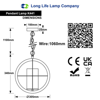 Industrial 3 Ring Ceiling Pendant Light Black Metal Chain Suspended Frosted Glass Lamp Shade