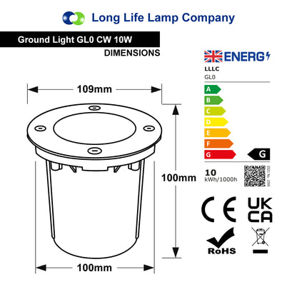 10w Outdoor Ground Walkover Light Round Cool White Brushed Chrome GL01CW