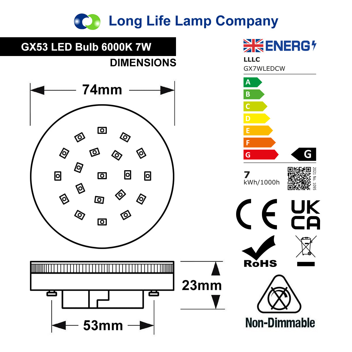 2 Pack 7w LED GX53 Cool White Light Bulb - Free delivery on all orders