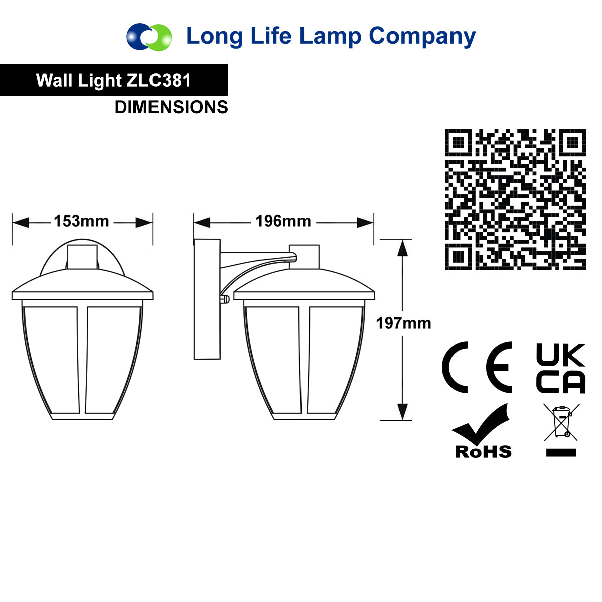 Outdoor Downward Wall Light Black Lantern Clear Diffuser IP44