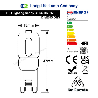 3W G9 LED Bulb Cool White 6000K 30W Equivalent Frosted Capsule - Free delivery on all orders