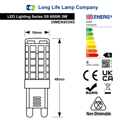 5w G9 LED Bulb Cool White Equivalent 40w High Power Replacement for Halogen Capsule