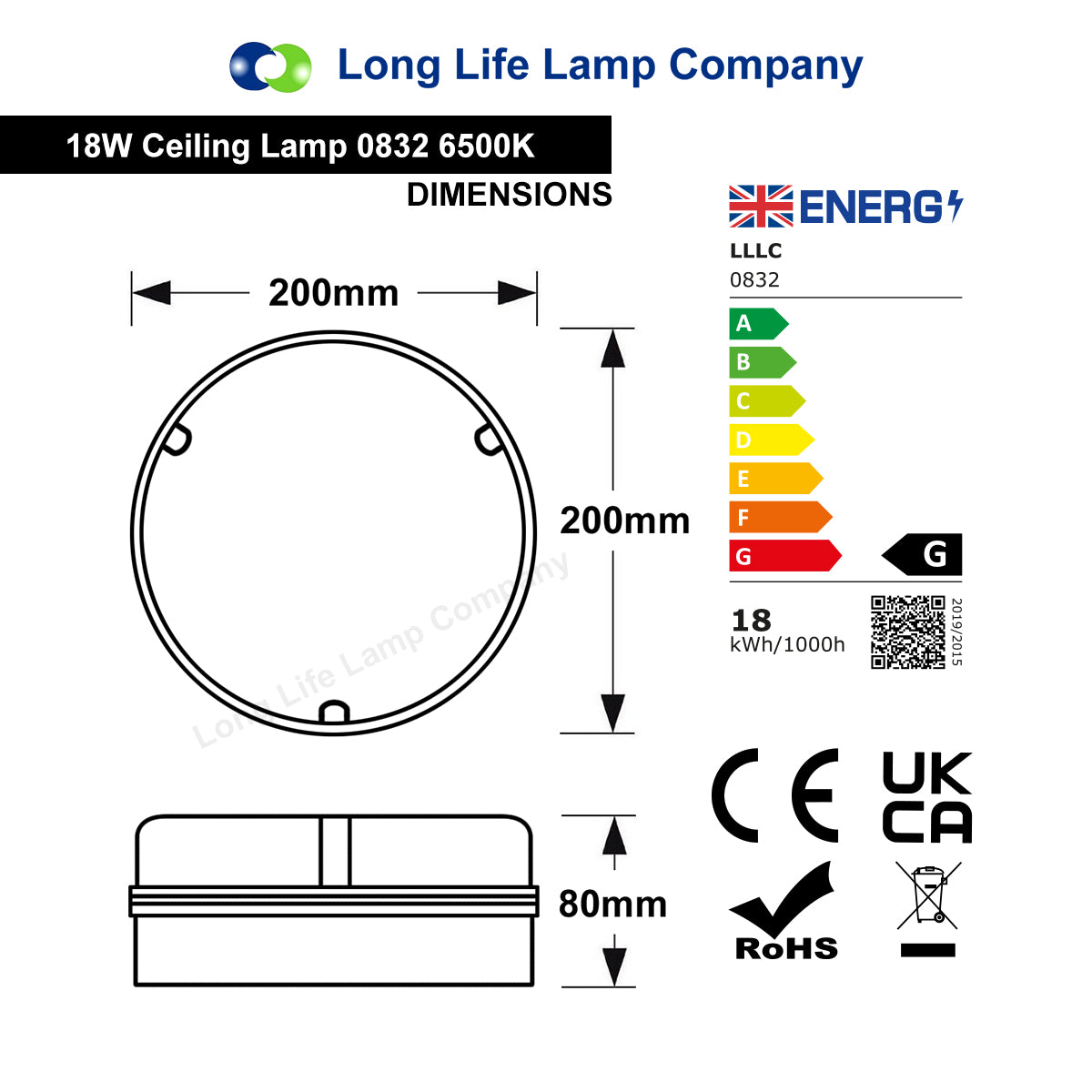 18w Round LED Flush Mount Light IP65 6500k Bright Daylight - Free delivery on all orders