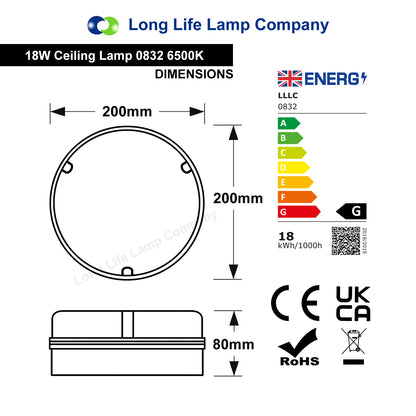 18w Round LED Flush Mount Light IP65 6500k Bright Daylight - Free delivery on all orders