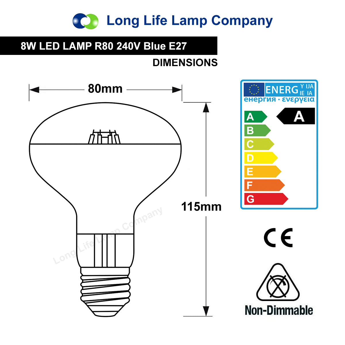 8w LED R80 Reflector Light Bulb E27 Blue Replacement For Halogen Spots