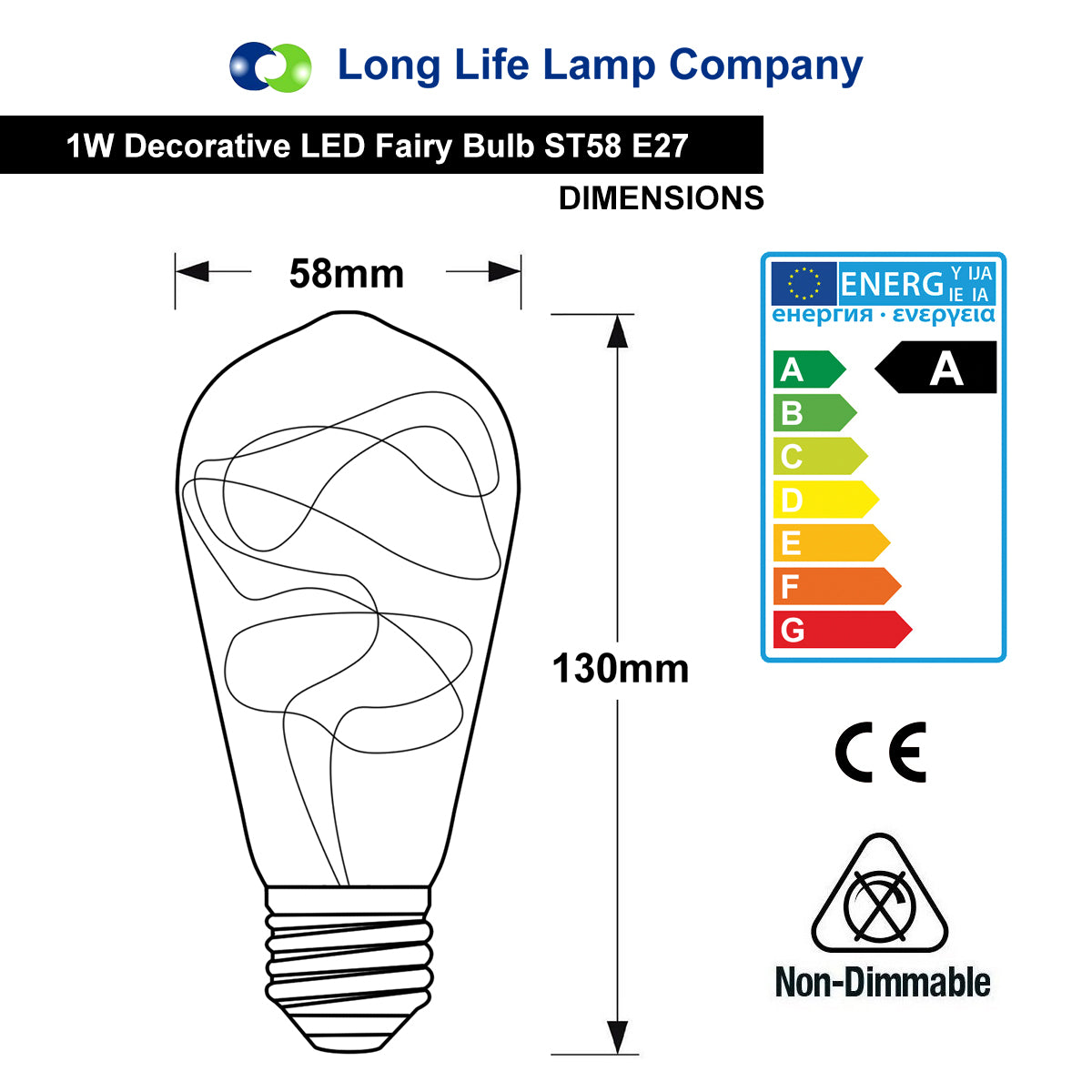 1w  E27 ST58 LED Blue Fairy String Filament Light Light Bulb