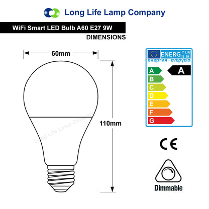 WiFi Smart Bulbs | 9W E27 LED Smart WiFi Light Bulb Colour Changing Mood Lamp