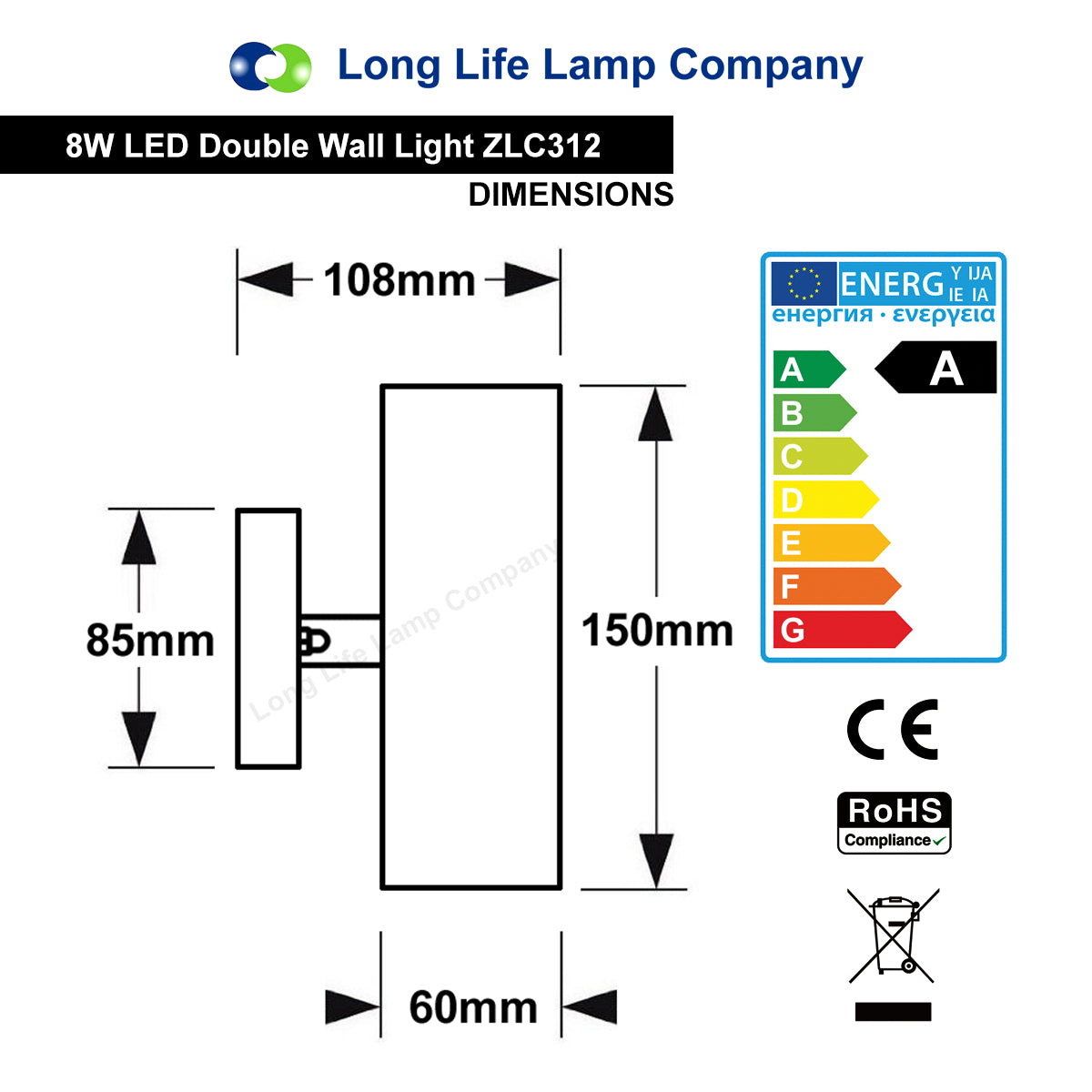 8w Modern Outdoor LED Stainless Steel Double Wall Light Cool White - Free delivery on all orders