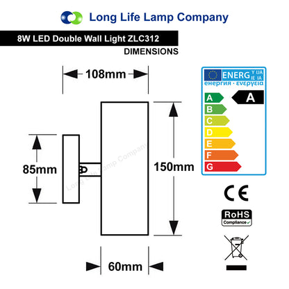 8w Modern Outdoor LED Stainless Steel Double Wall Light Cool White - Free delivery on all orders