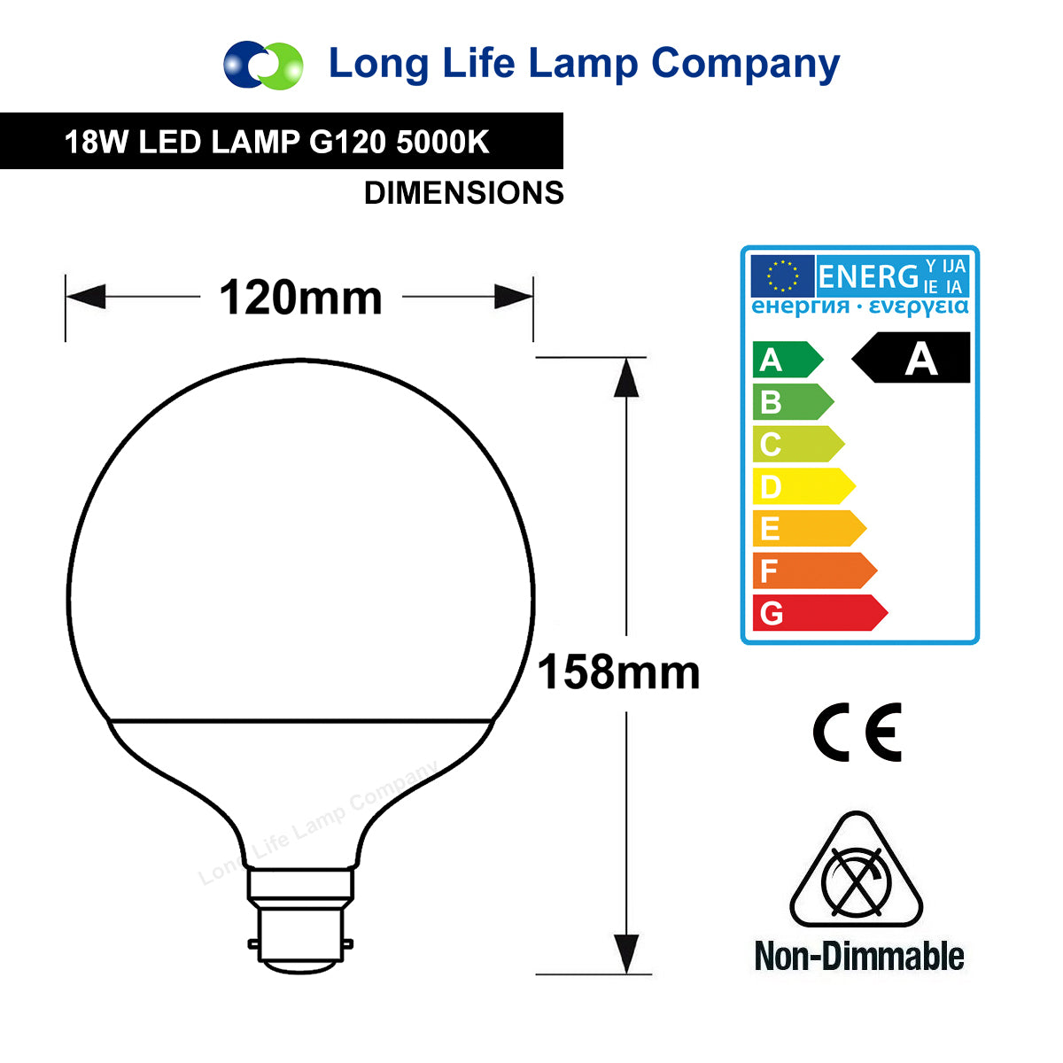 18w Round LED Globe Bulb B22 Bayonet Base Cool White Equivalent To 162w