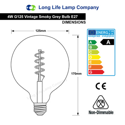 4w Vintage LED G125 Bulb E27 Spiral Filament Smoke Grey