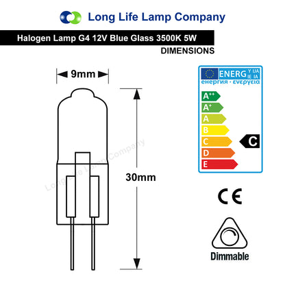 G4 Halogen Blue Glass Warm White 5W clear