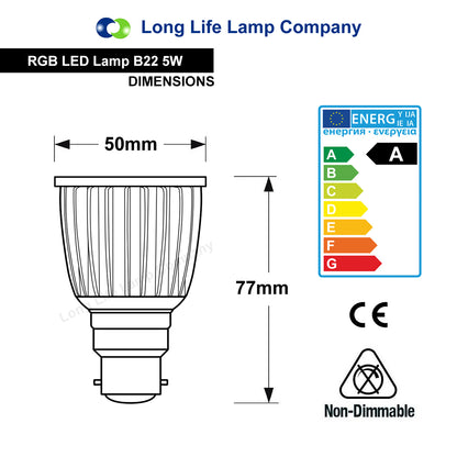 Pack of 2 LED Bulb Colour Changing B22 Bayonet Mood Spot Light RGB 5W