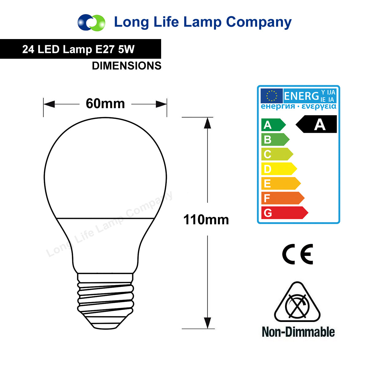 5w LED Blue GLS Light Bulb E27 Edison Screw