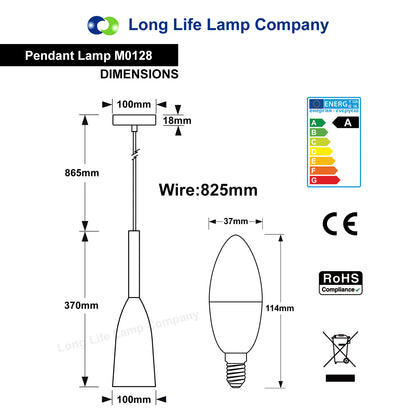 Modern Scone Ceiling Pendant Light Black Metal Slim Lampshade Contemporary M0128 with 7w E14 Candle CW - Free delivery on all orders