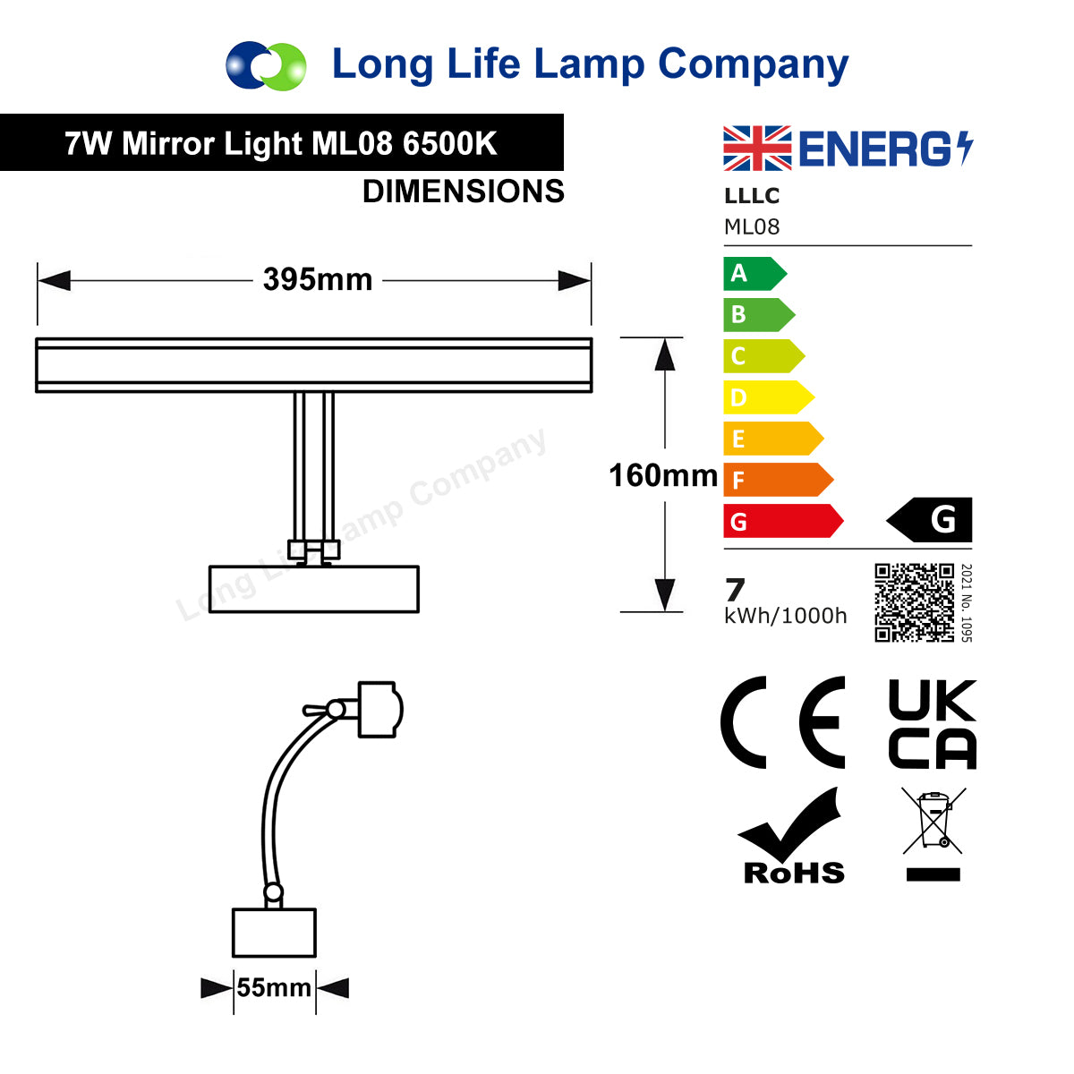 7W LED Bathroom Mirror Light 6500K Cool White IP20 Wall Light - Free delivery on all orders