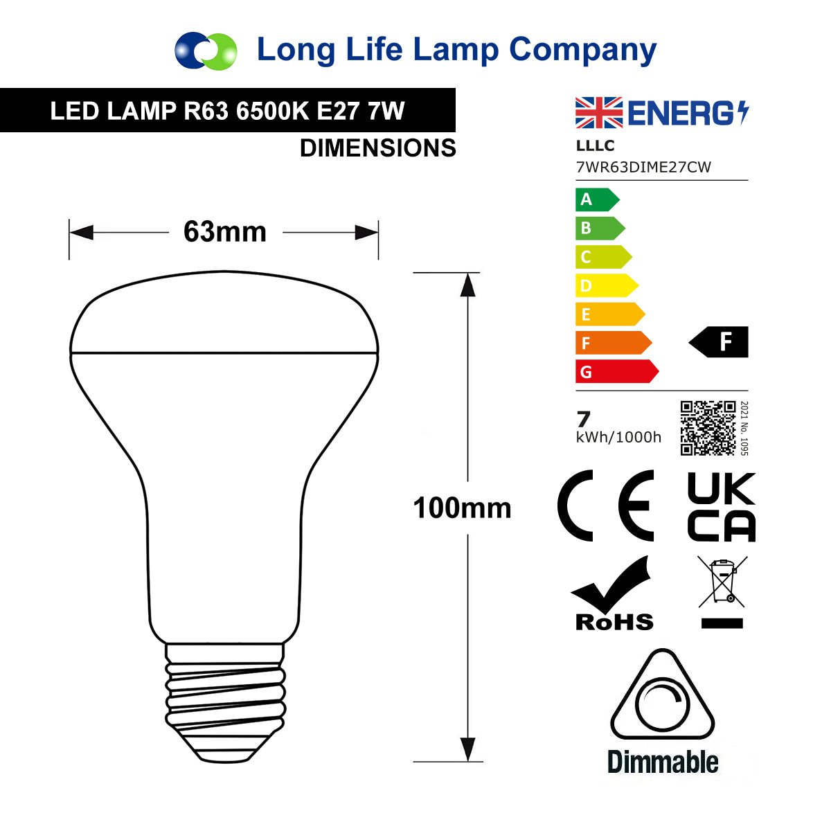 Dimmable 7W R63 LED Reflector Light Bulb 6500K E27 - Energy Light Bulbs - Free delivery on all orders
