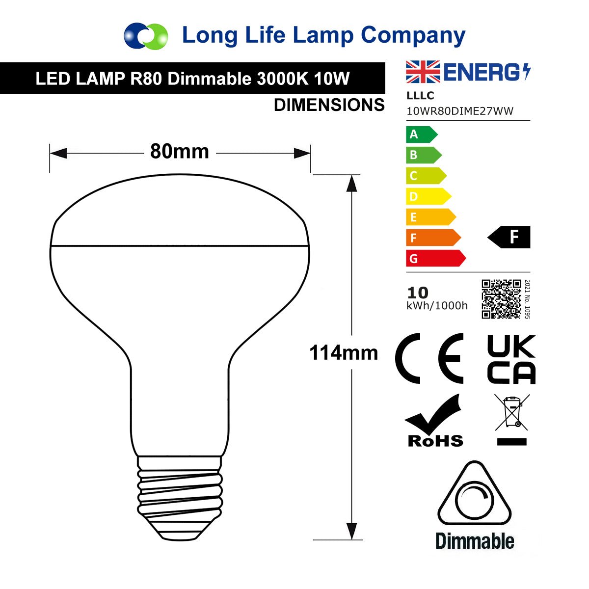 Dimmable R80 LED 10w E27 Replacment for Reflector 3000K - Energy Light Bulbs - Free delivery on all orders