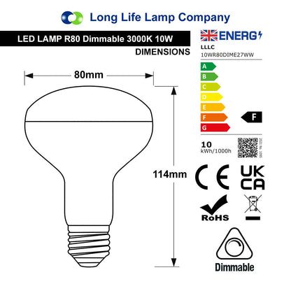 Dimmable R80 LED 10w E27 Replacment for Reflector 3000K - Energy Light Bulbs - Free delivery on all orders