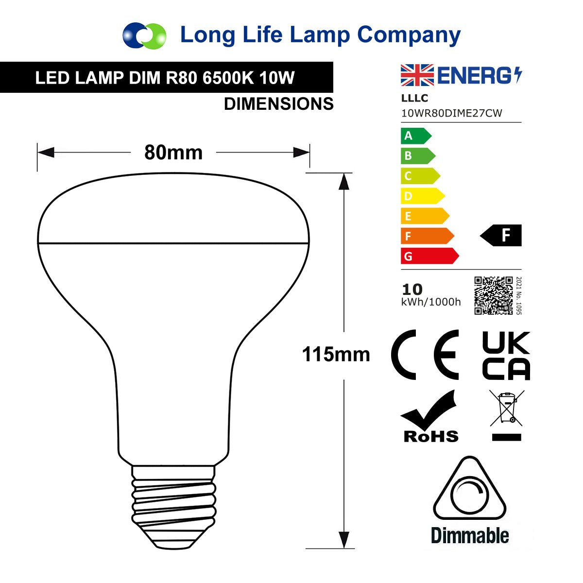 Dimmable R80 LED 10w E27 Replacment For Reflector 6500K - Energy Light Bulbs - Free delivery on all orders
