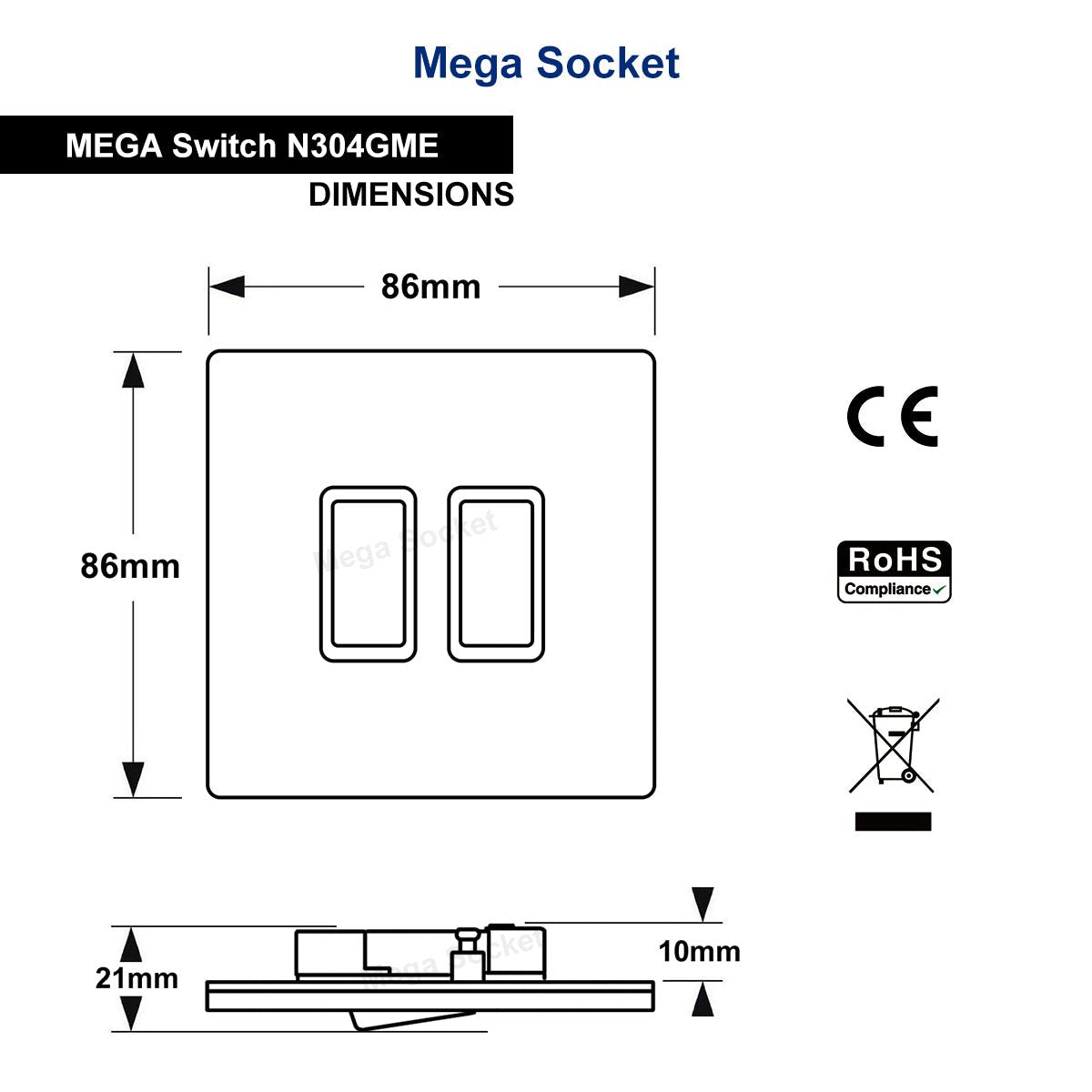 Double Light Switch 2 Gang 2 Way Black Nickel Wall Switch N304GME - Energy Light Bulbs - Free delivery on all orders