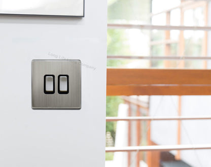 Double Light Switch 2 Gang 2 Way Brush Chrome Gloss - Energy Light Bulbs - Free delivery on all orders