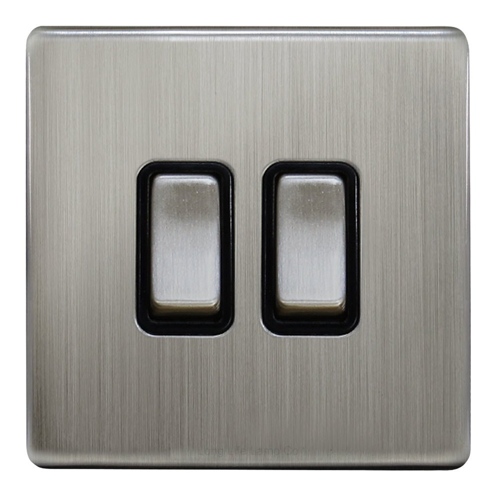 Double Light Switch 2 Gang 2 Way Brush Chrome Gloss - Energy Light Bulbs - Free delivery on all orders