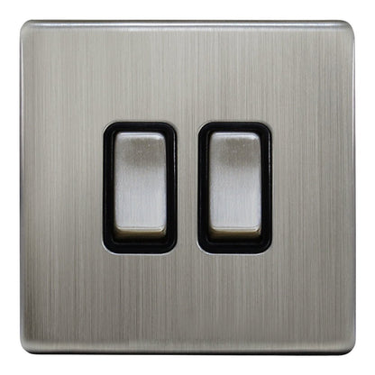 Double Light Switch 2 Gang 2 Way Brush Chrome Gloss - Energy Light Bulbs - Free delivery on all orders