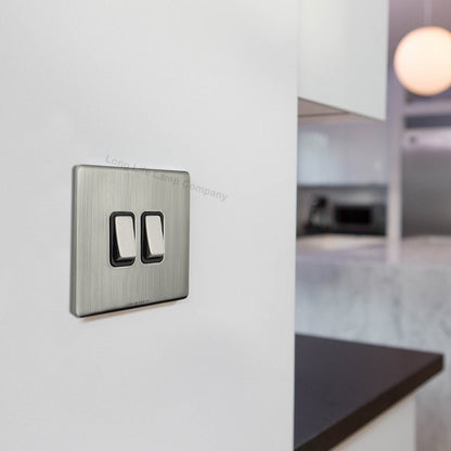 Double Light Switch 2 Gang 2 Way Gloss Brushed Chrome Wall Switch - Energy Light Bulbs - Free delivery on all orders