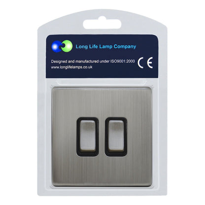 Double Light Switch 2 Gang 2 Way Gloss Brushed Chrome Wall Switch - Energy Light Bulbs - Free delivery on all orders