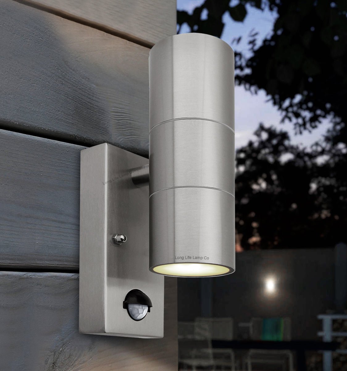Double Outdoor Wall with PIR Movement Sensor Stainless Steel - Energy Light Bulbs - Free delivery on all orders