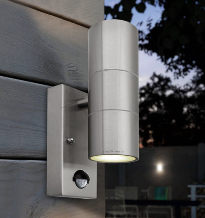 Double Outdoor Wall with PIR Movement Sensor Stainless Steel - Energy Light Bulbs - Free delivery on all orders