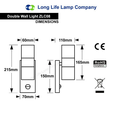 Double Outdoor Wall with PIR Movement Sensor Stainless Steel - Energy Light Bulbs - Free delivery on all orders