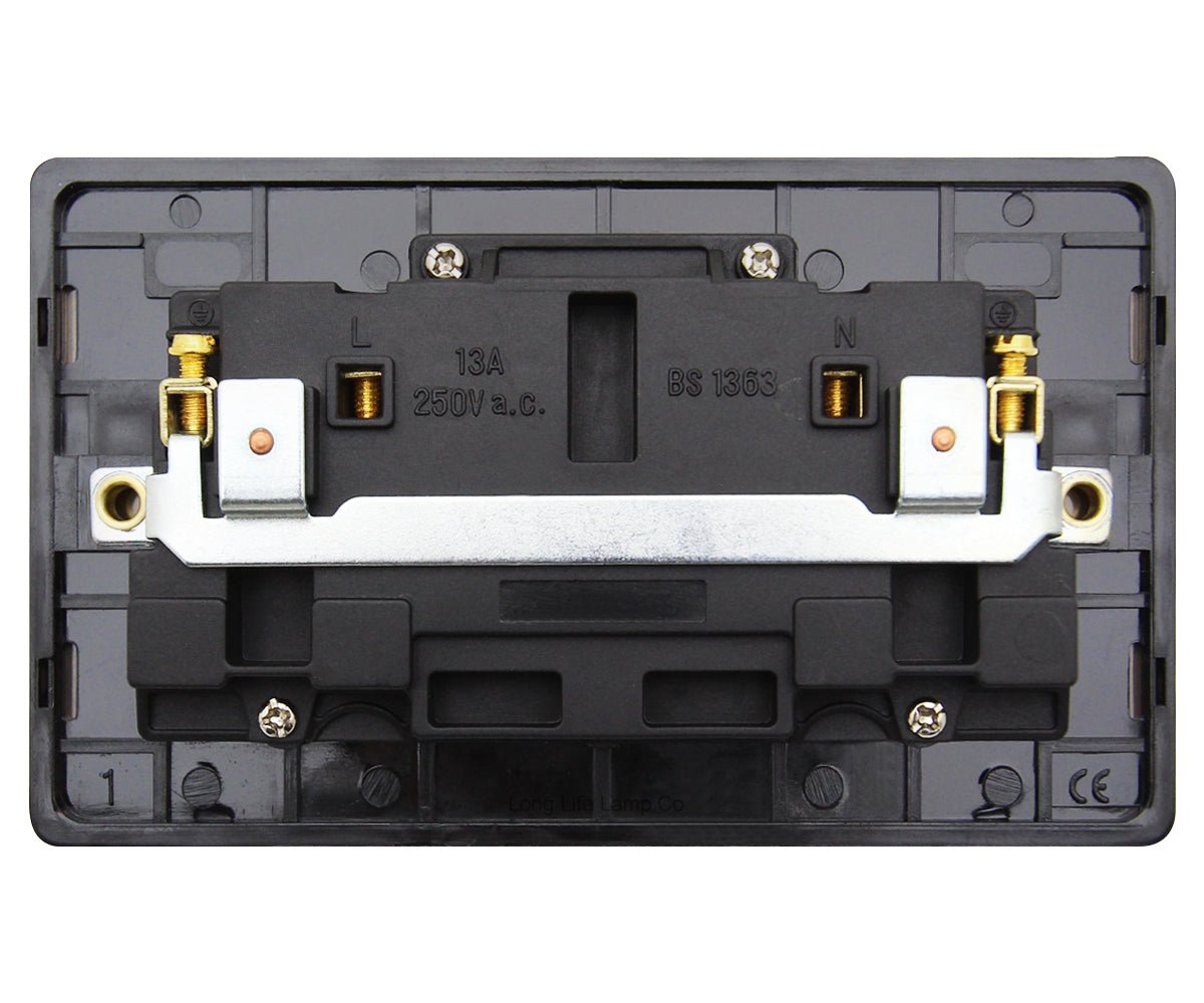 Double Wall Socket Switched Black Nickel 2 Gang Screwless 13a Double Pole - Energy Light Bulbs - Free delivery on all orders