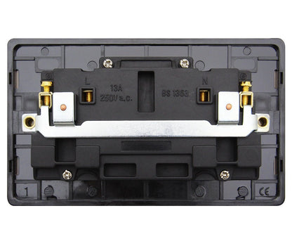 Double Wall Socket Switched Black Nickel 2 Gang Screwless 13a Double Pole - Energy Light Bulbs - Free delivery on all orders