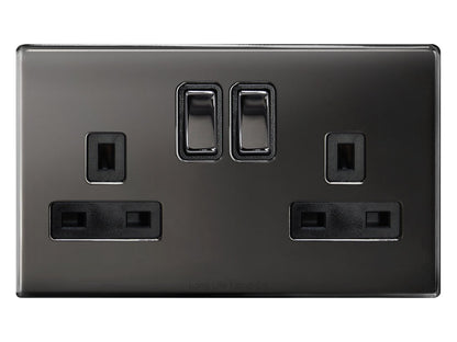 Double Wall Socket Switched Black Nickel 2 Gang Screwless 13a Double Pole - Energy Light Bulbs - Free delivery on all orders