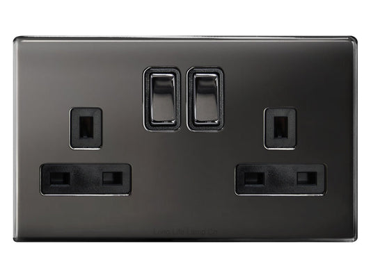 Double Wall Socket Switched Black Nickel 2 Gang Screwless 13a Double Pole - Energy Light Bulbs - Free delivery on all orders