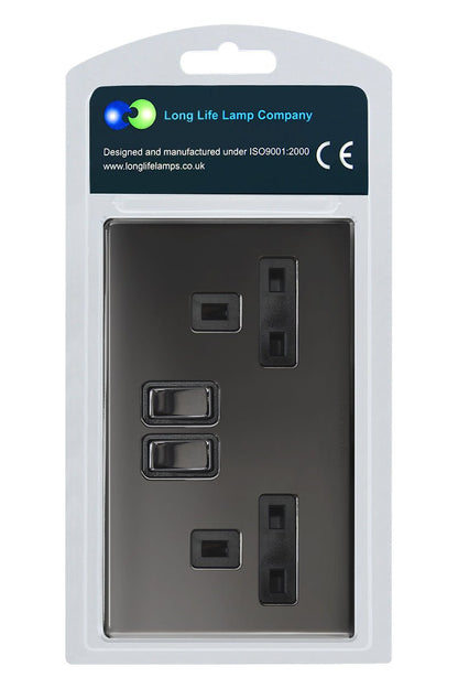 Double Wall Socket Switched Black Nickel 2 Gang Screwless 13a Double Pole - Energy Light Bulbs - Free delivery on all orders