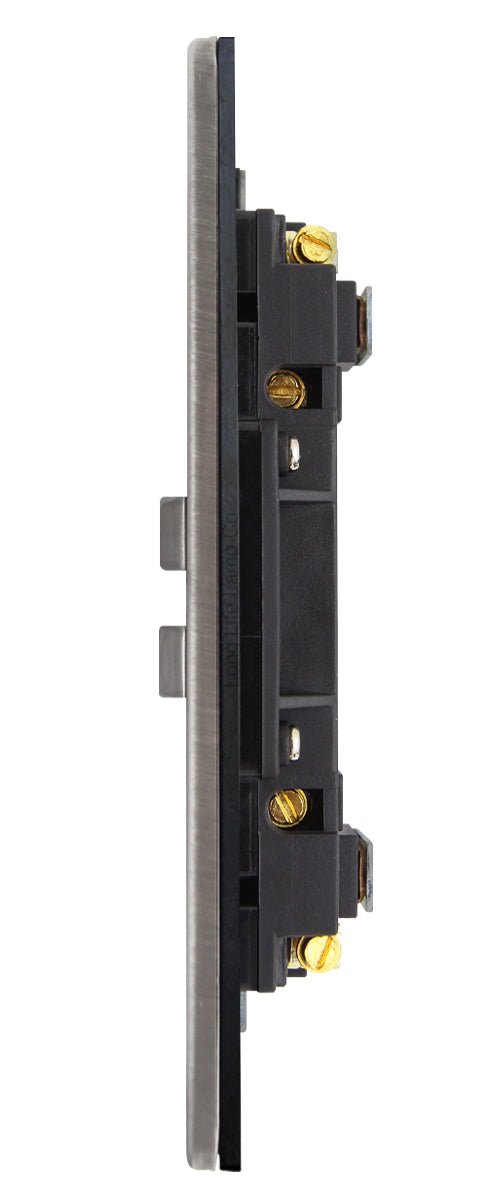 Double Wall Socket Switched Gloss Brushed Chrome 2 Gang Screwless 13a Double Pole - Energy Light Bulbs - Free delivery on all orders