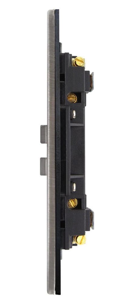 Double Wall Socket Switched Gloss Brushed Chrome 2 Gang Screwless 13a Double Pole - Energy Light Bulbs - Free delivery on all orders