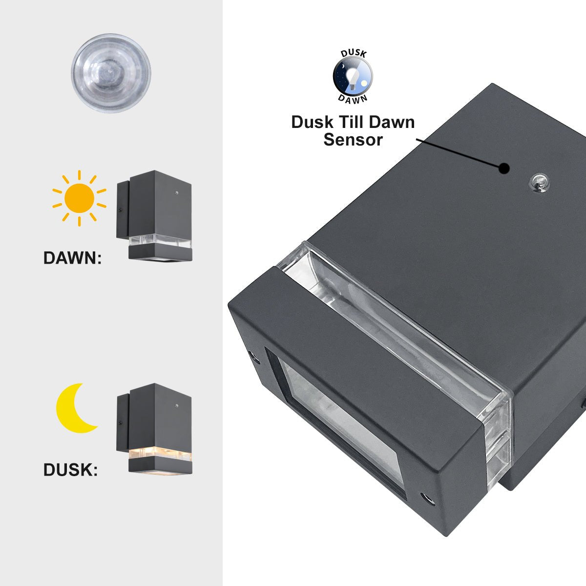 Downward Outdoor Dusk Till Dawn Wall Light IP44 Anthracite Black Automatic Sensor - Energy Light Bulbs - Free delivery on all orders