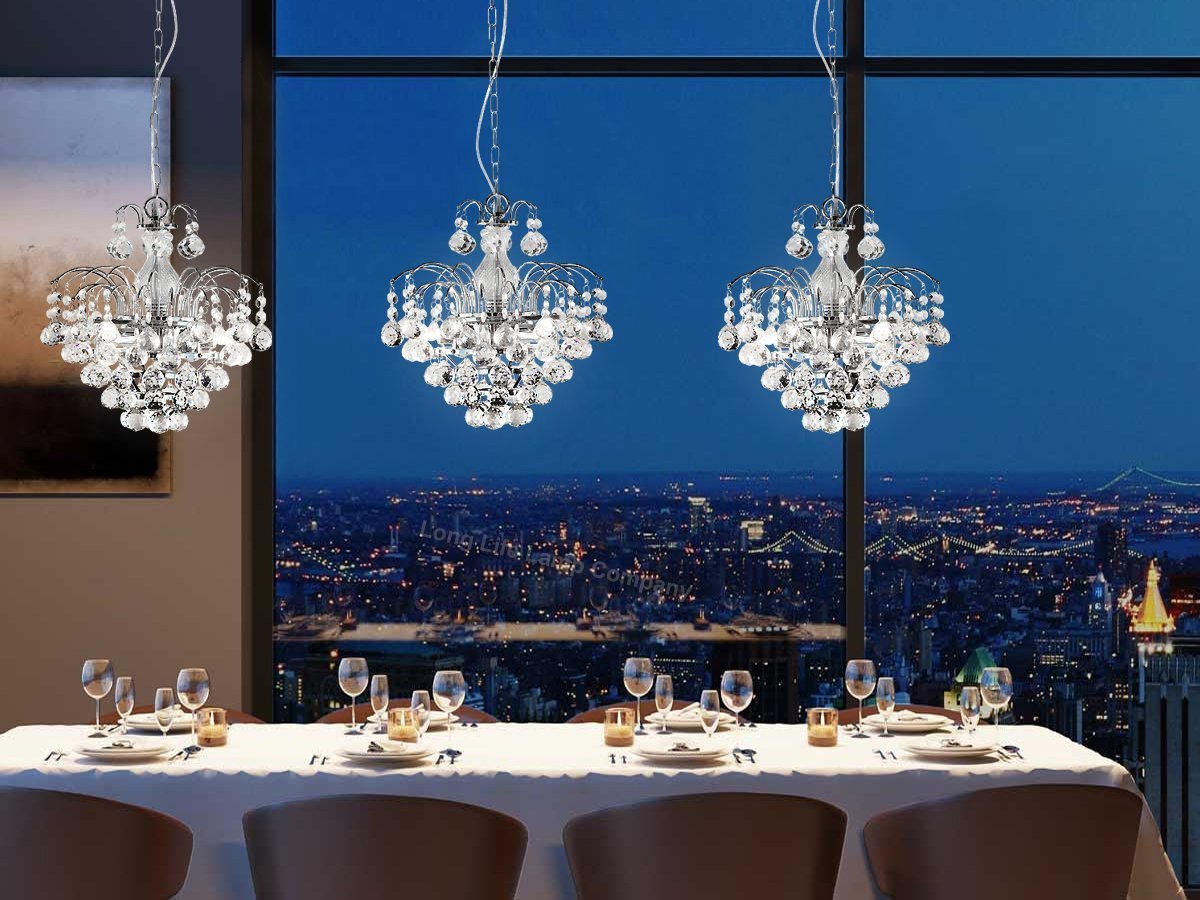 Droplet Fountain Crystal Chandelier Ceiling Pendant Light Reflect Chrome Finish and Real Crystals - Energy Light Bulbs - Free delivery on all orders