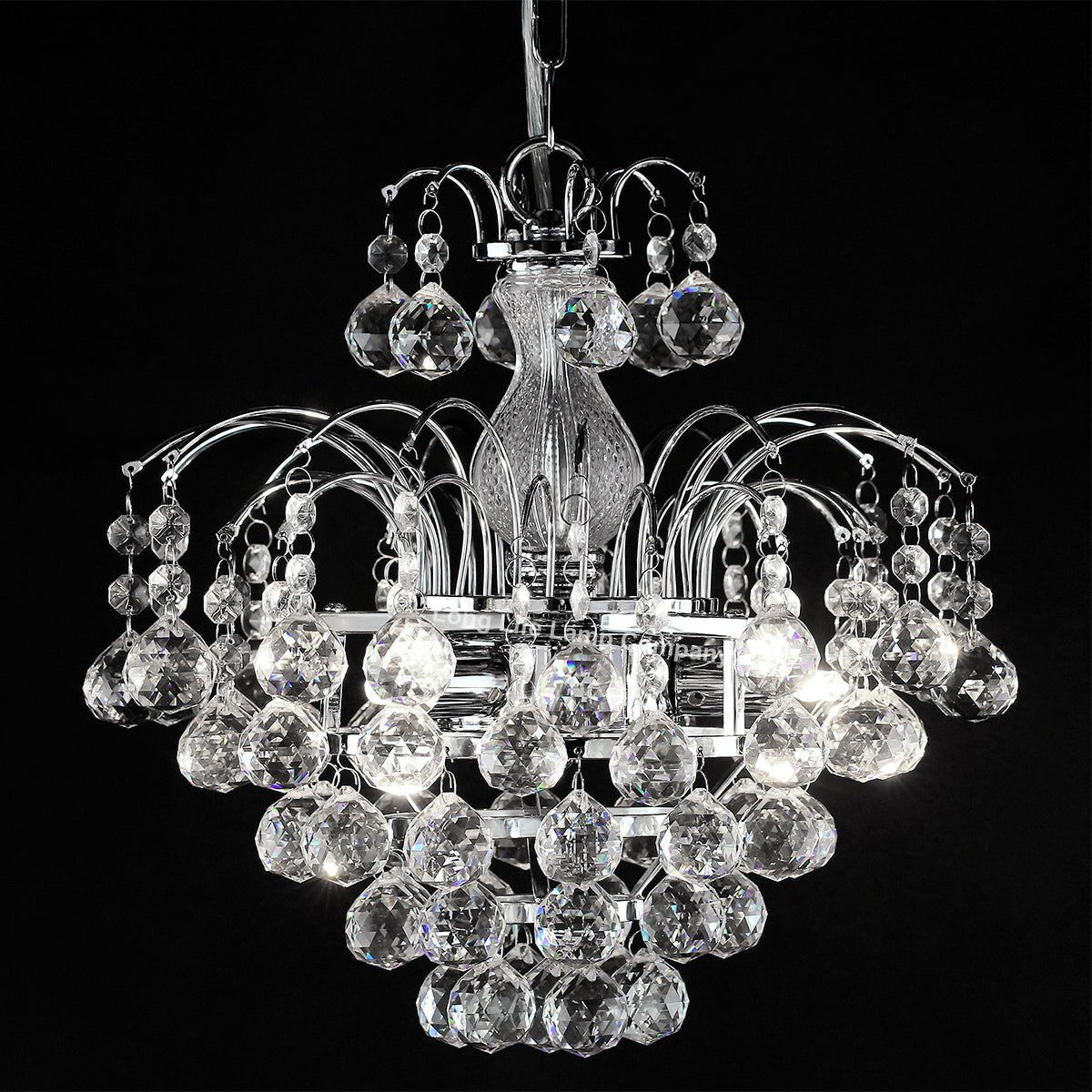 Droplet Fountain Crystal Chandelier Ceiling Pendant Light Reflect Chrome Finish and Real Crystals - Energy Light Bulbs - Free delivery on all orders