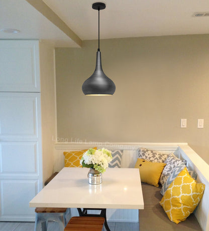 Droplet Modern Ceiling Pendant Light Grey Dark Pewter Metal Shade - Energy Light Bulbs - Free delivery on all orders