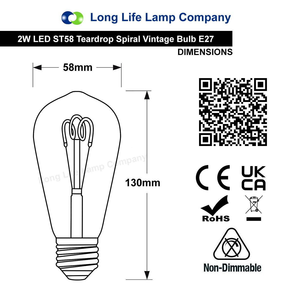 Edison Classics 2w Vintage LED Filament Bulb Teardrop Spiral ST58 Smoke Gold Glass E27 Edison Screw - Energy Light Bulbs - Free delivery on all orders