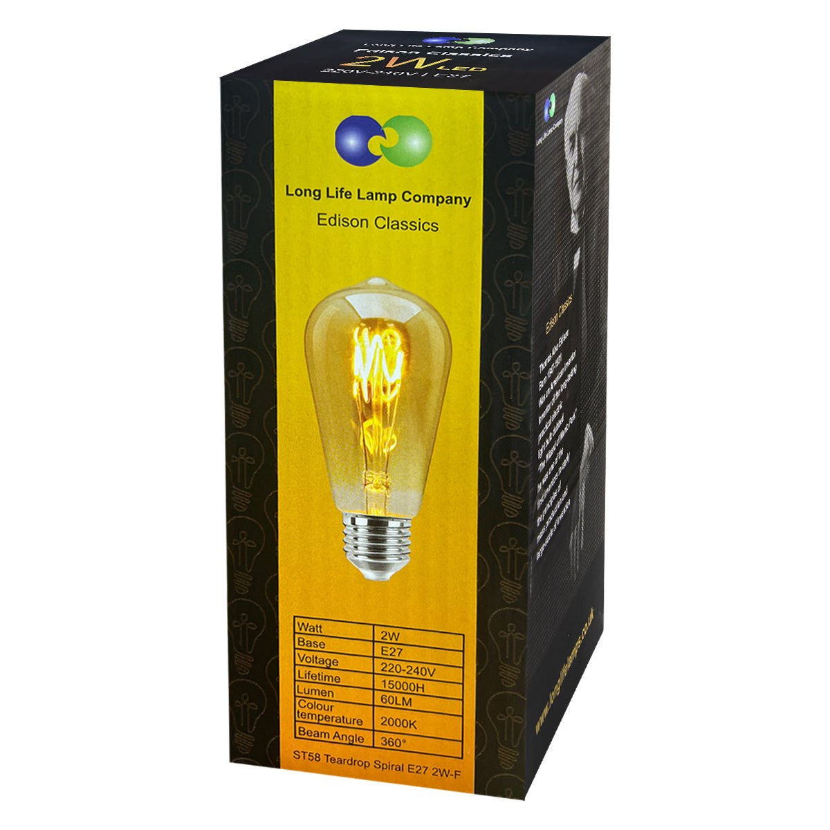 Edison Classics 2w Vintage LED Filament Bulb Teardrop Spiral ST58 Smoke Gold Glass E27 Edison Screw - Energy Light Bulbs - Free delivery on all orders