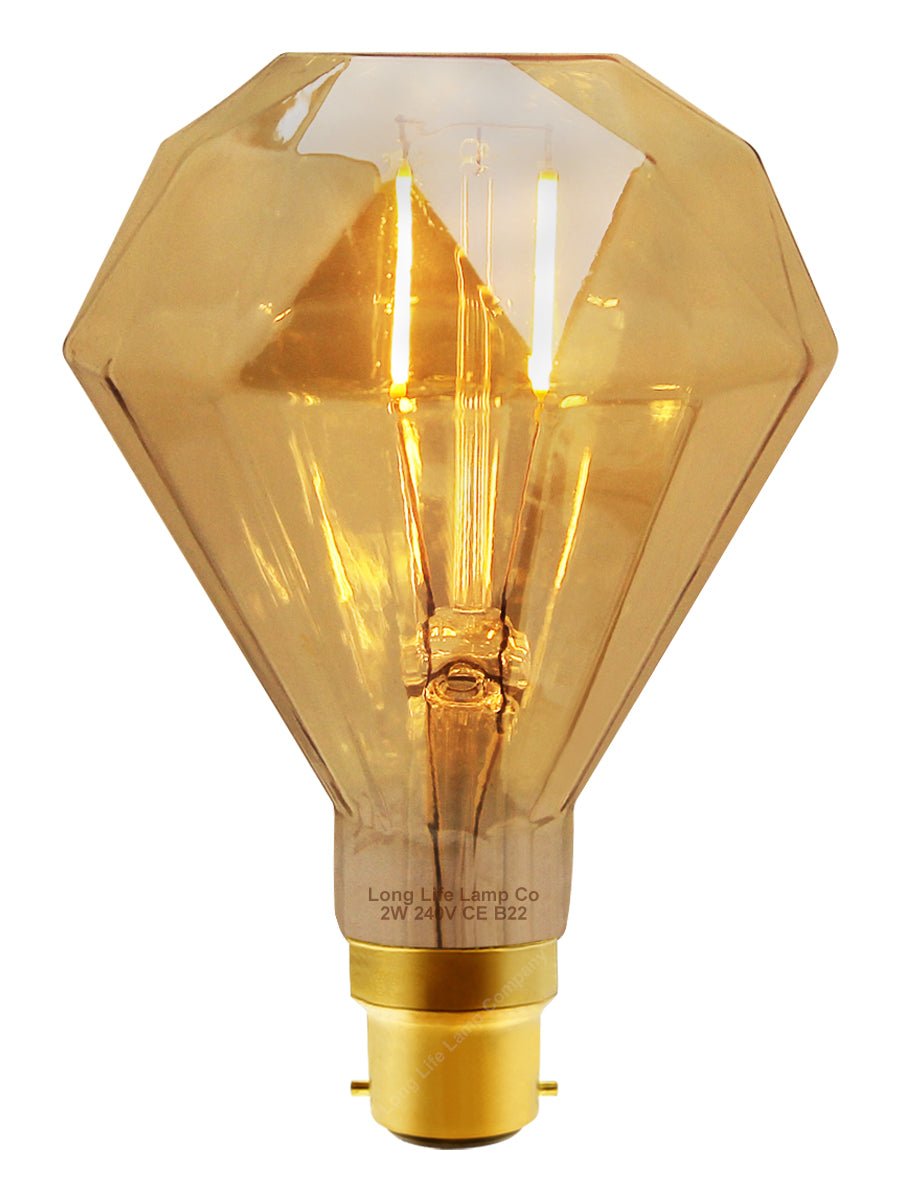 Elegant Vintage LED 2w Filament Light Bulb Diamond Shape Smoked Glass B22 Stunning Look - Energy Light Bulbs - Free delivery on all orders