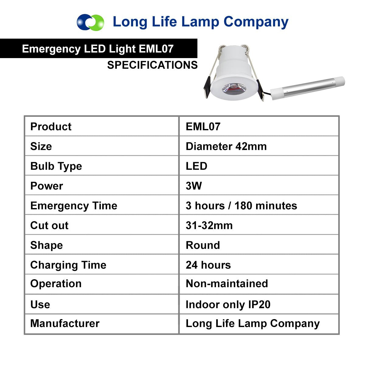 Emergency LED Downlight Recessed Ceiling Light 3w Non Maintained 3 Hour Battery Pack - Energy Light Bulbs - Free delivery on all orders
