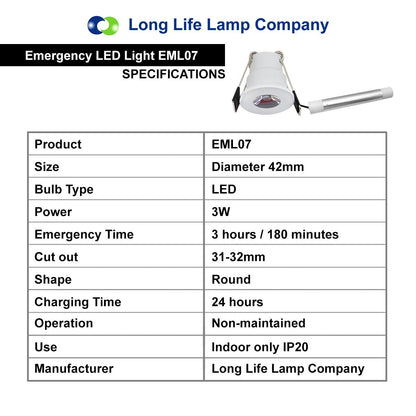 Emergency LED Downlight Recessed Ceiling Light 3w Non Maintained 3 Hour Battery Pack - Energy Light Bulbs - Free delivery on all orders